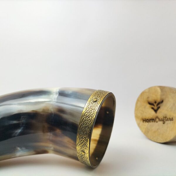 Viking Drinking Horn with Brass Rim and Tip