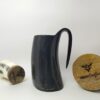 Viking Drinking Horn Mug - Black Color with White Thor Hammer Carving