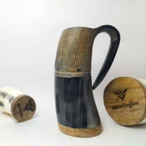 Viking Drinking Horn Mug - Half Lines Carving