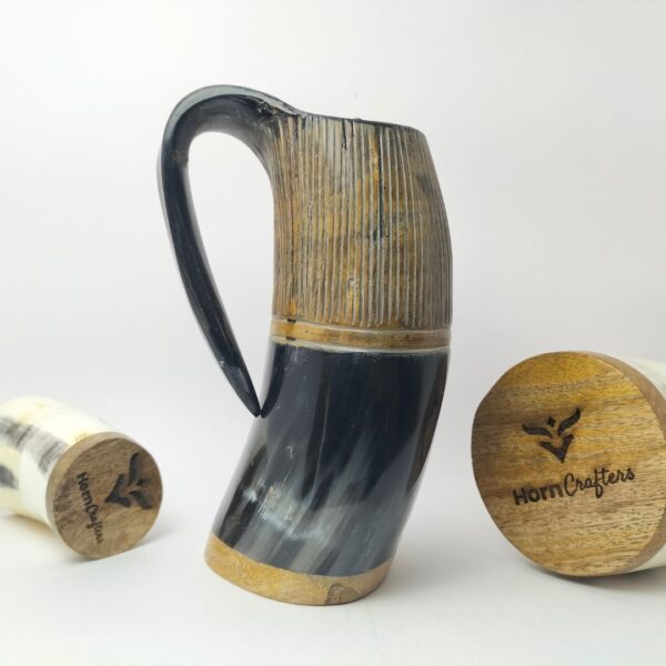 Viking Drinking Horn Mug - Half Lines Carving